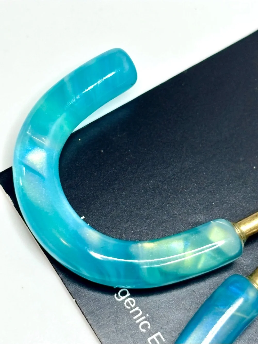 NWT J. CREW Hoop Drop Earrings Gold-Tone Turquoise Lucite With Pouch